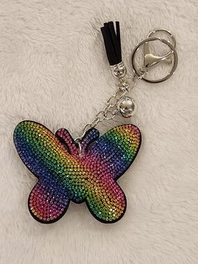 Rainbow Rhinestone Colorful Butterfly Keychain Bag Charm